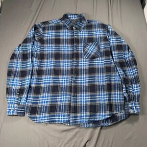 Jackson Hole Long Sleeve Button-Down Pocket Shirt Flannel Plaid Blue 2XL